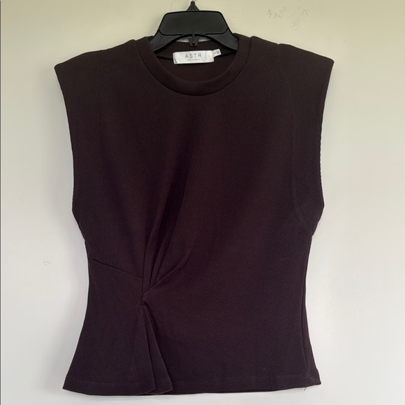 Astr Brown Asymmetrical Sleeveless Muscle Tee - Picture 1 of 7